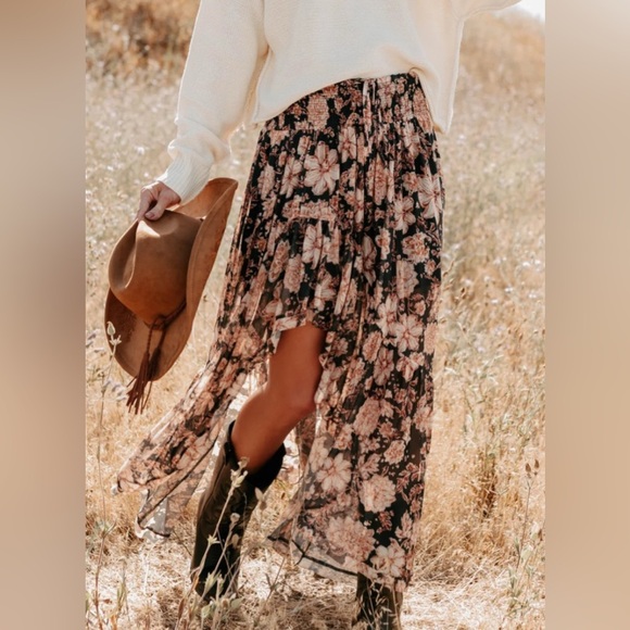 NWT Promesa Floral Print Asymmetrical High Low Hi/Lo Smocked Maxi Skirt - Picture 8 of 10